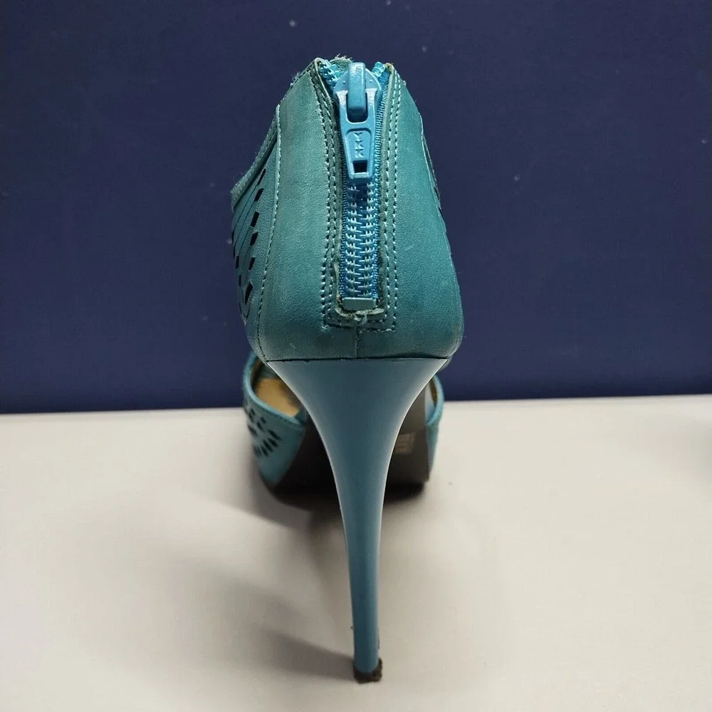 Carlos Santana Joplin Platform Heels Womens 8 Turquoise Leather Cut Out Open Toe